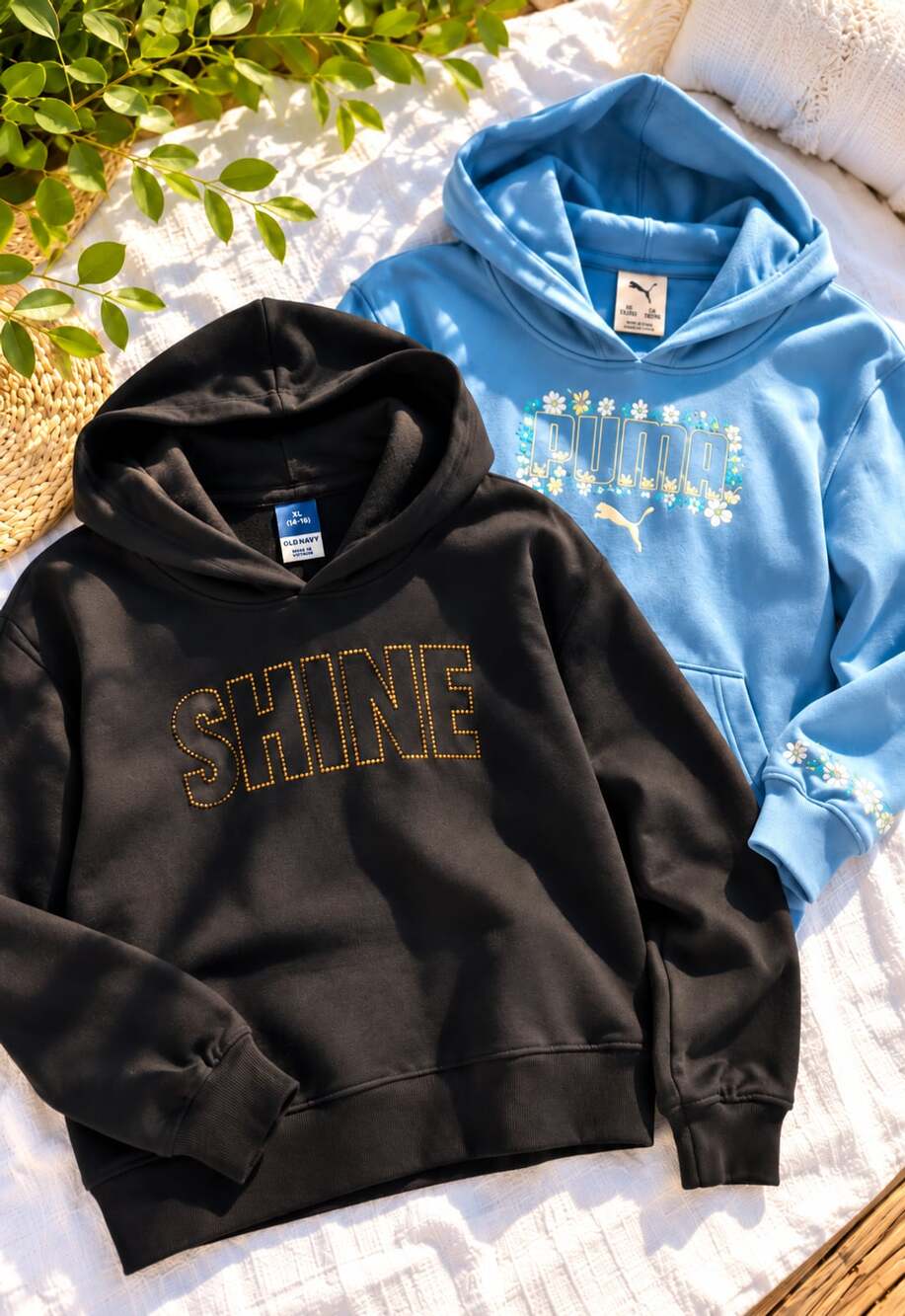 Y24 Size XL 14 16 Old Navy Shine Rhinestone Hoodie Black with Free Puma Hoodie